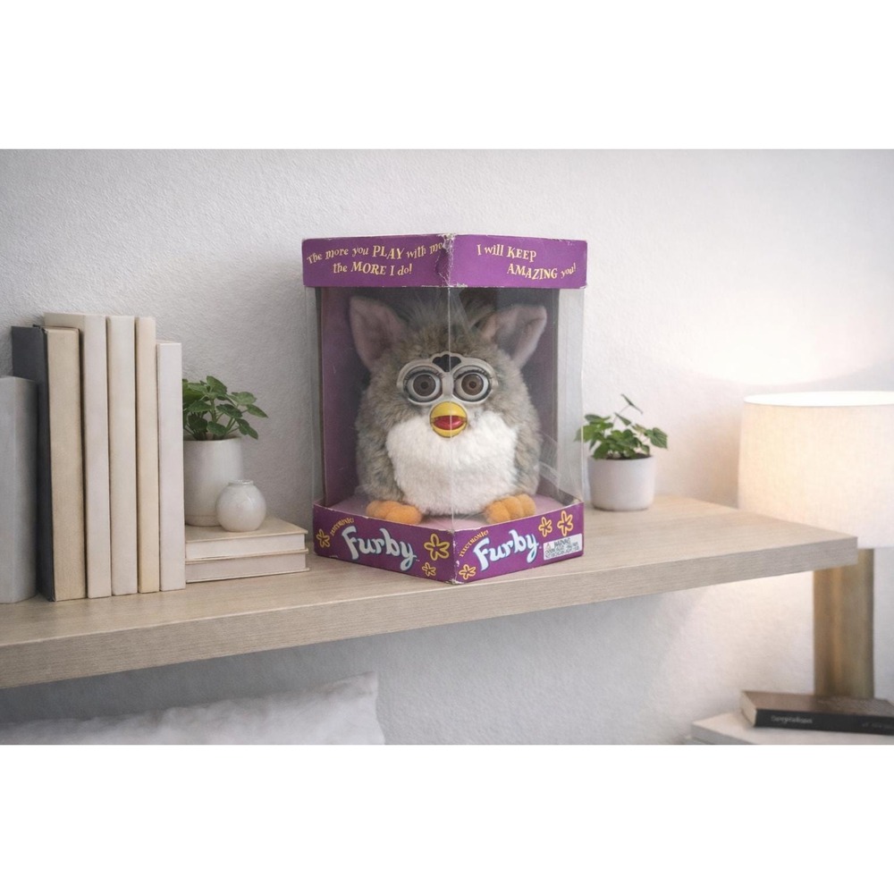 Vintage 1998 Furby Grey and White Church Mouse In Original Box